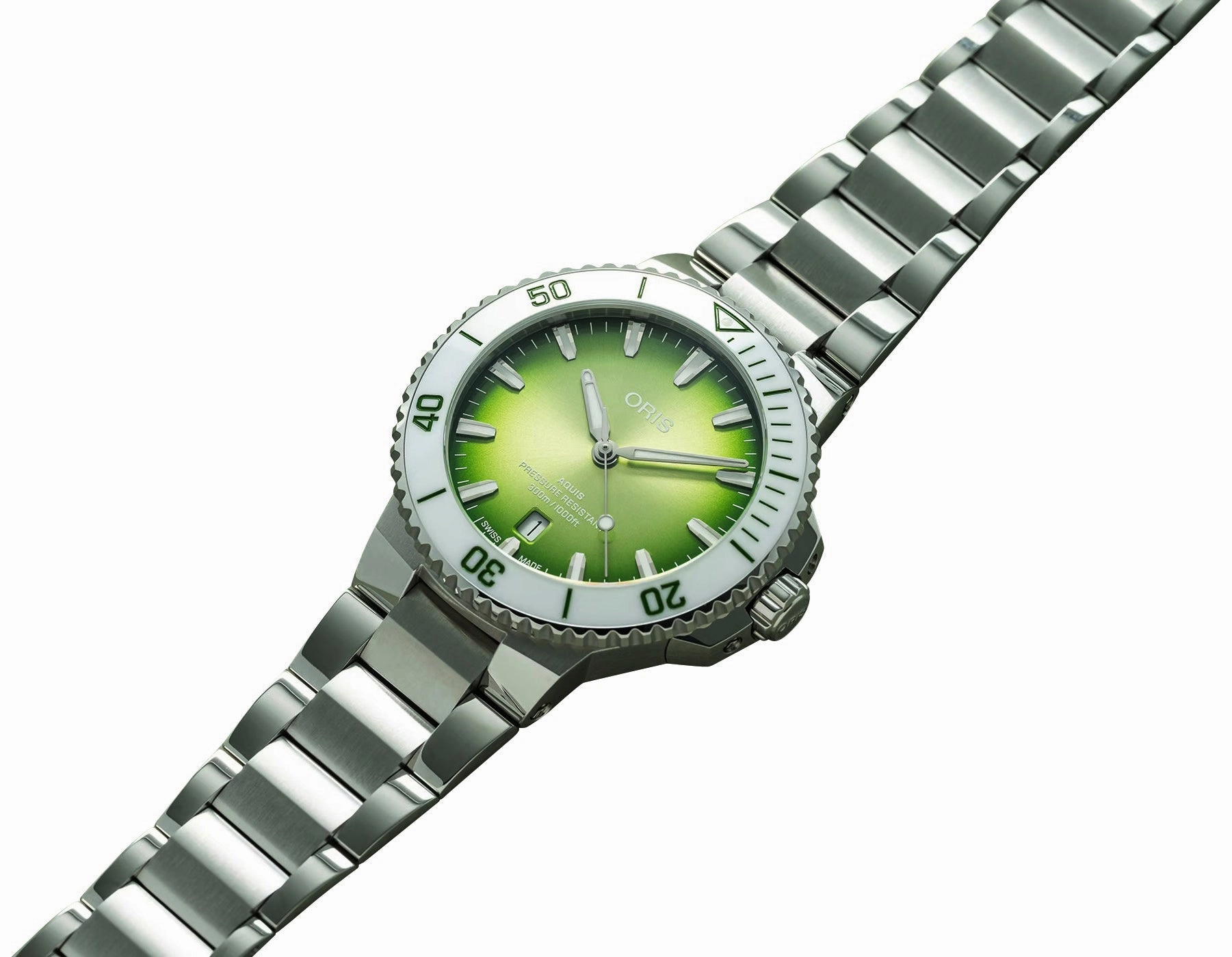 Oris Aquis Date Taste Of Summer Automatic Stainless Steel Green Dial Divers Mens Watch 733 7787 4137-07 8 22 04PEB