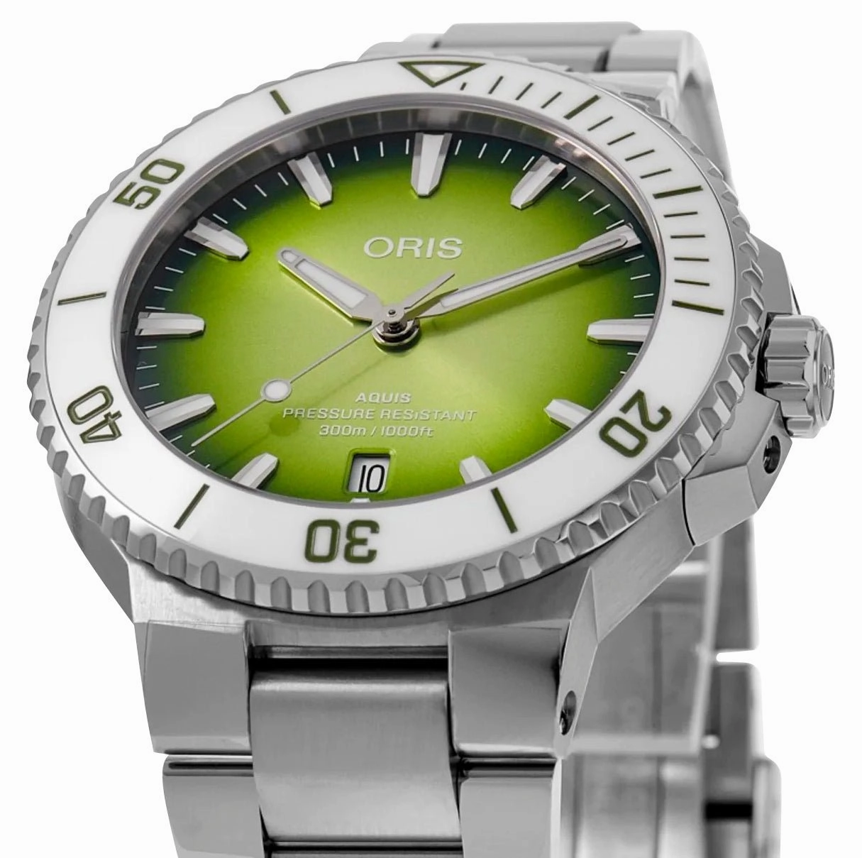 Oris Aquis Date Taste Of Summer Automatic Stainless Steel Green Dial Divers Mens Watch 733 7787 4137-07 8 22 04PEB
