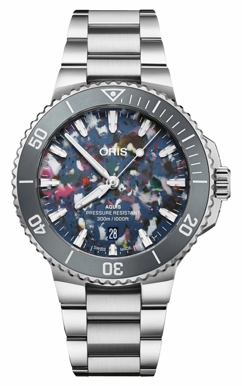 Oris Aquis Date Upcycle Automatic Stainless Steel Multicolored Dial Divers Mens Watch 733 7787 4150-07 8 22 04PEB