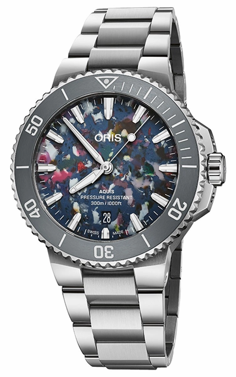 Oris Aquis Date Upcycle Automatic Stainless Steel Multicolored Dial Divers Mens Watch 733 7787 4150-07 8 22 04PEB