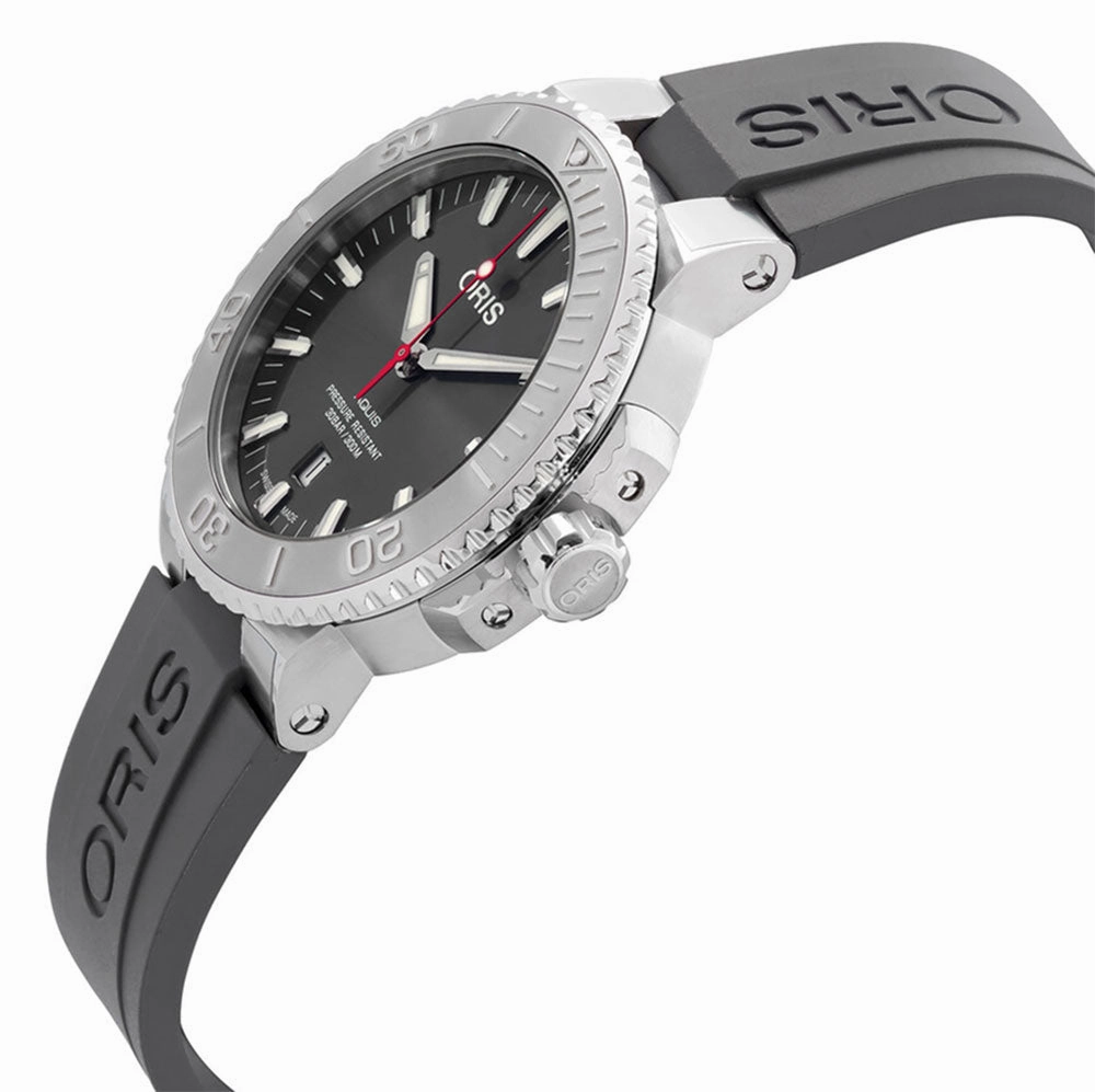 Oris Aquis Relief Automatic Stainless Steel Gray Dial Gray Rubber Strap Date Divers Mens Watch 733 7730 4153-07 4 24 63EB