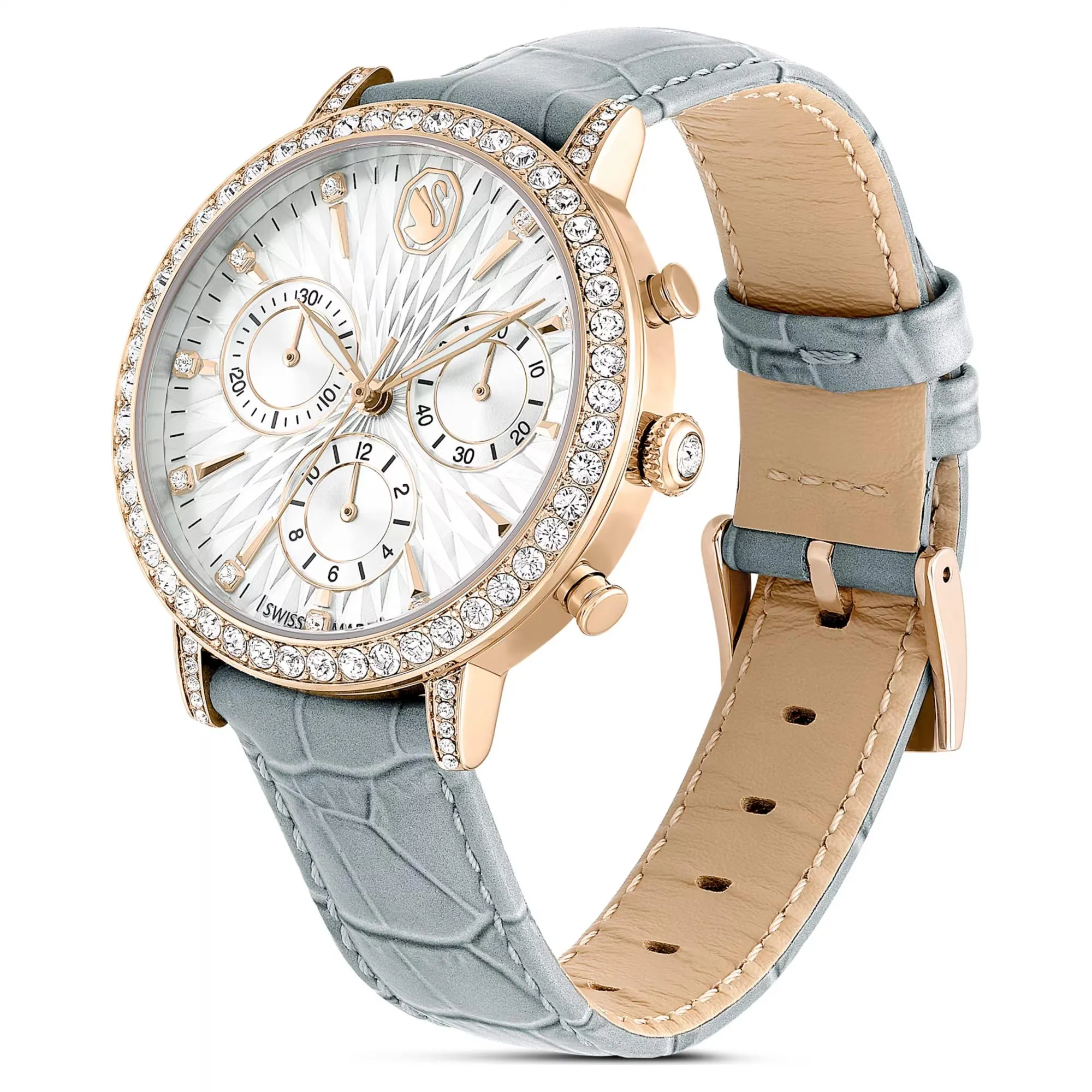 Orologio Matrix Tennis Chrono Fabbricato in Svizzera, Cinturino in pelle, Grigio, Finitura in tonalit champagne dorato