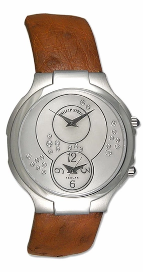 Philip Stein Modern Teslar Steel Mens Strap Watch Floating Diamonds Silver & MOP Dial 7-SCDMOP-OT