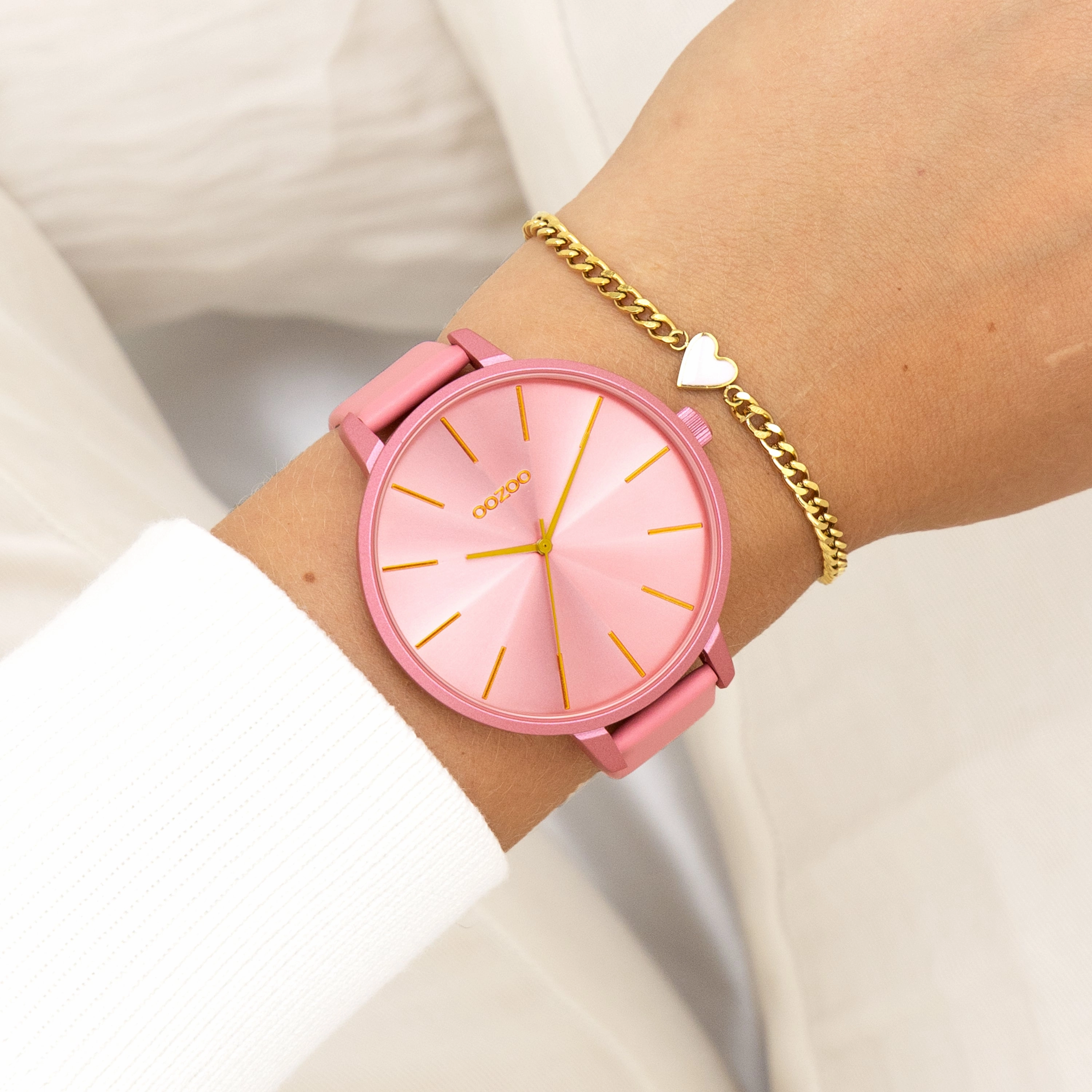 Pink shell coloured OOZOO watch with leather strap - C11250
