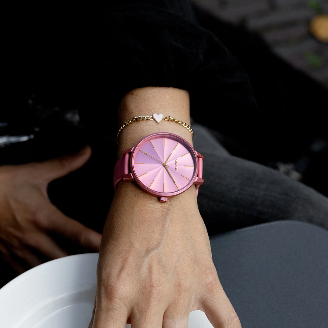 Pink shell coloured OOZOO watch with leather strap - C11250