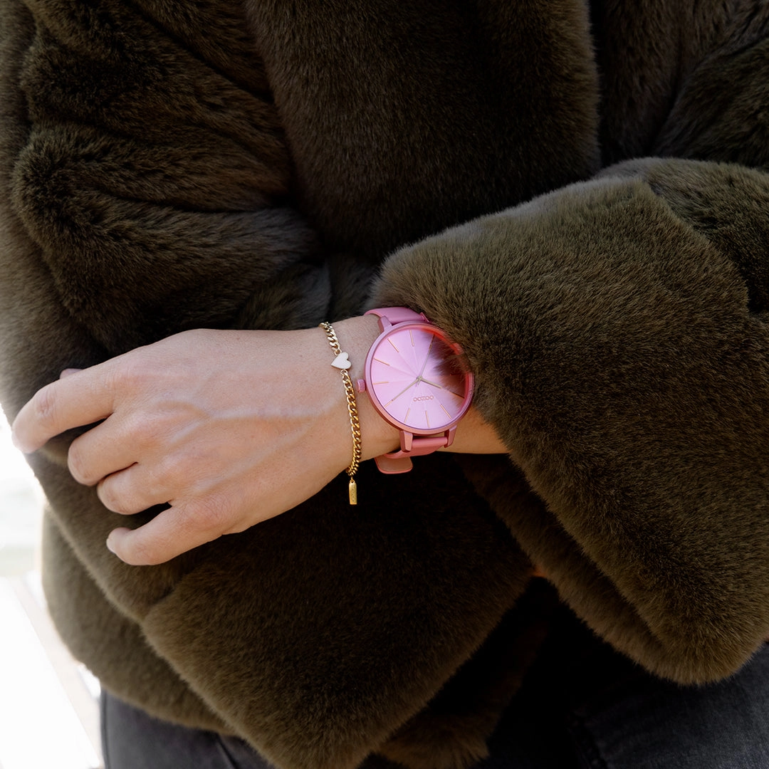 Pink shell coloured OOZOO watch with leather strap - C11250