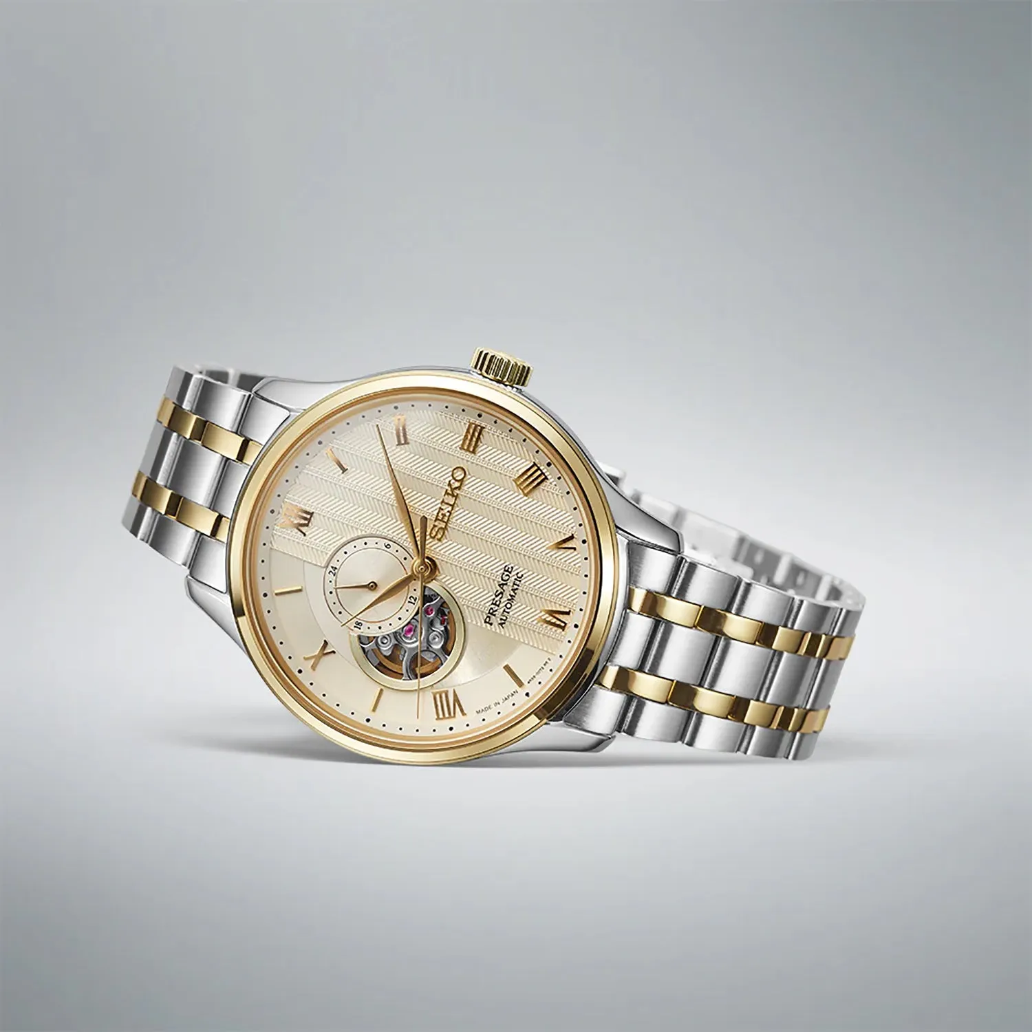 Presage Japanese Zen Garden Men Automatic Golden Dial Analog Stainless Steel Watch SSA464J1