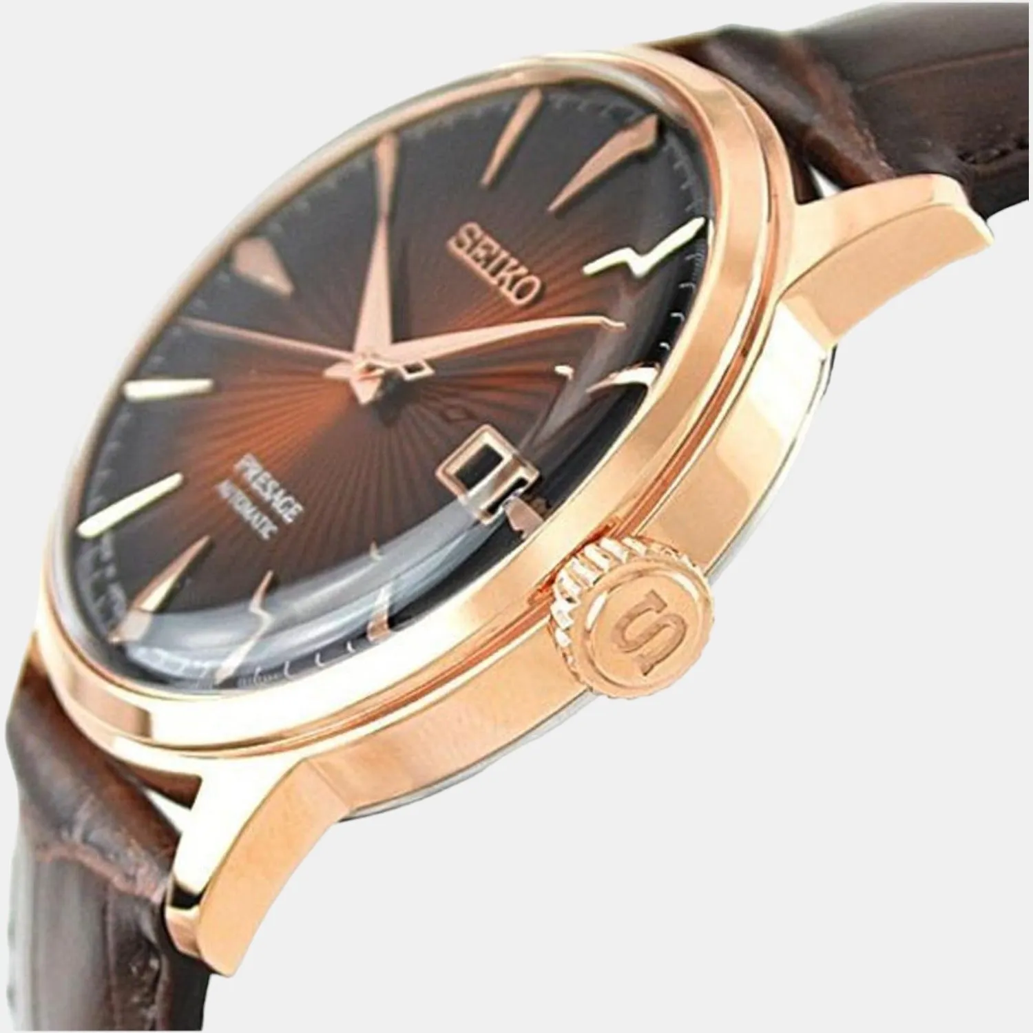 Presage Men Automatic Brown Dial Analog Leather Watch SRPB46J1