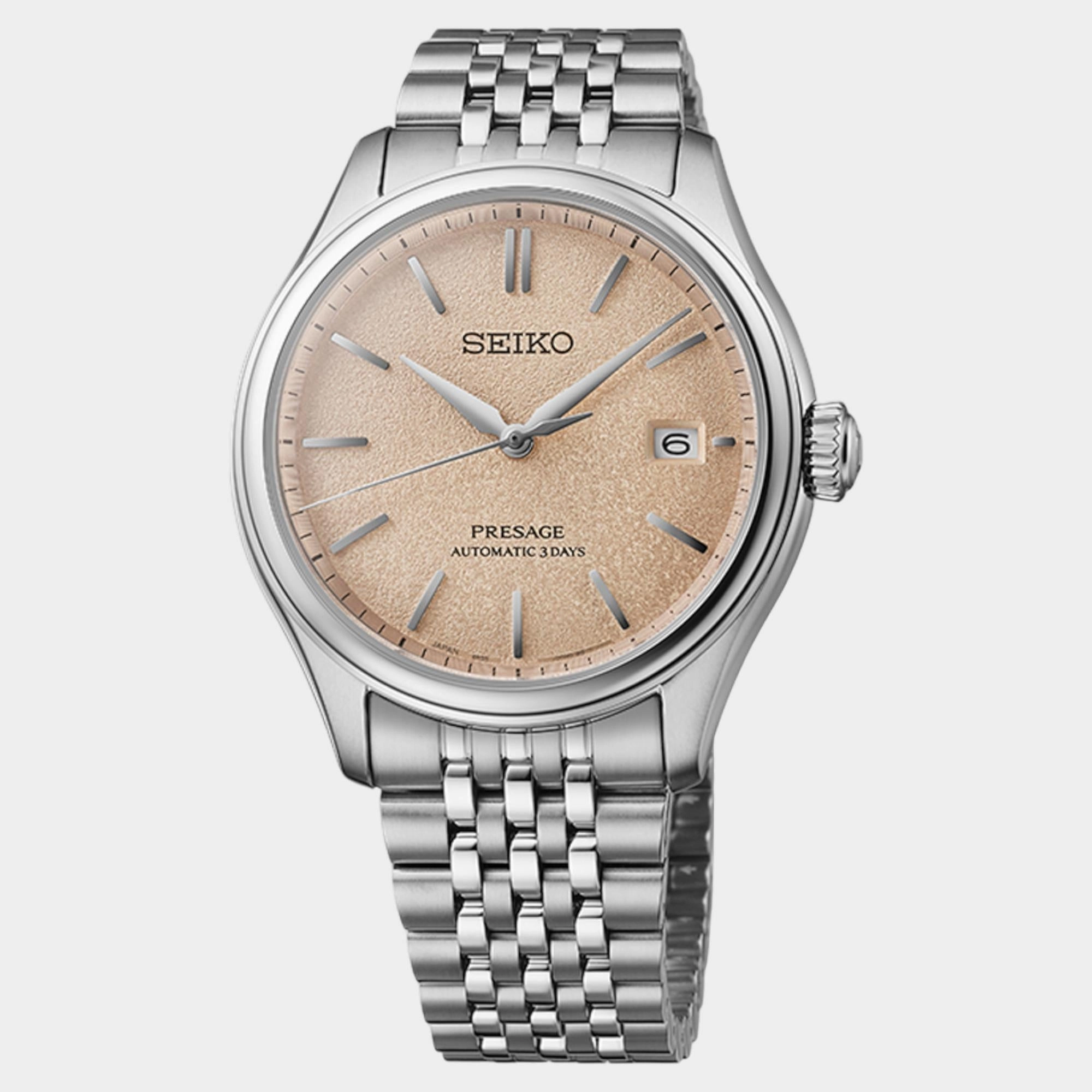 Presage Men Automatic Pale Persimmon Dial Analog Stainless Steel Watch SPB467J1