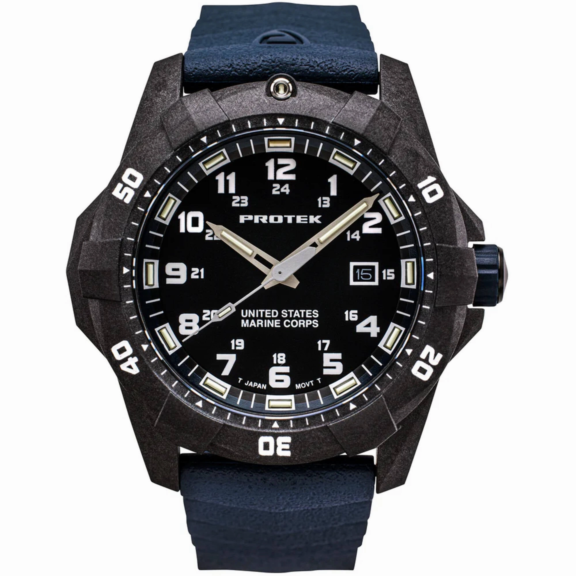 ProTek Men's Watch - USMC Series Quartz Blue Genuine Rubber Strap Date Dive | 1013B