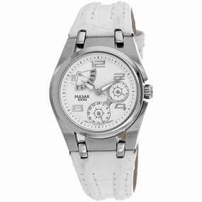 Pulsar Women's Watch - Classic Silver Tone Case White Dial Leather Strap | PP2005X1