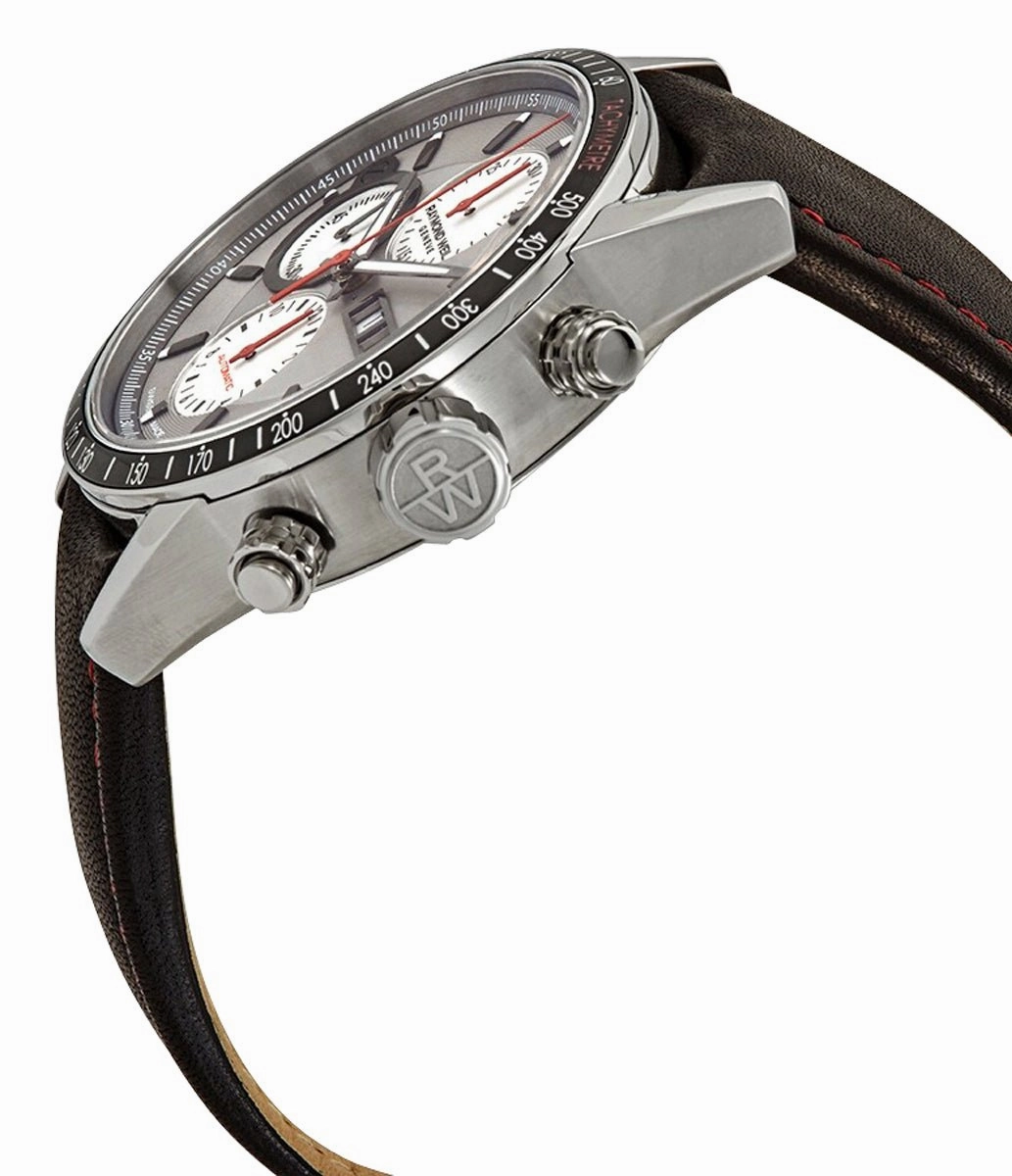 Raymond Weil Freelancer Automatic Chronograph Stainless Steel Grey Dial Black Leather Strap Day/Date Mens Watch 7731-SC1-65421