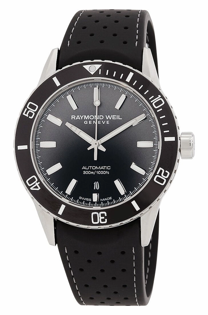 Raymond Weil Freelancer Automatic Stainless Steel Black Dial Black Rubber Strap Date Divers Mens Watch 2775-SR1-20051