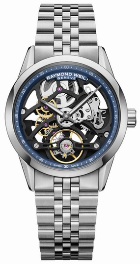 Raymond Weil Freelancer Automatic Stainless Steel Blue/Black Skeleton Dial Mens Watch 2783-ST-50000