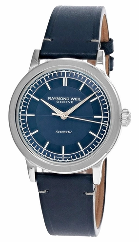 Raymond Weil Millesime Automatic Stainless Steel Blue Dial Blue Leather Strap Mens Watch 2925-STC-50001