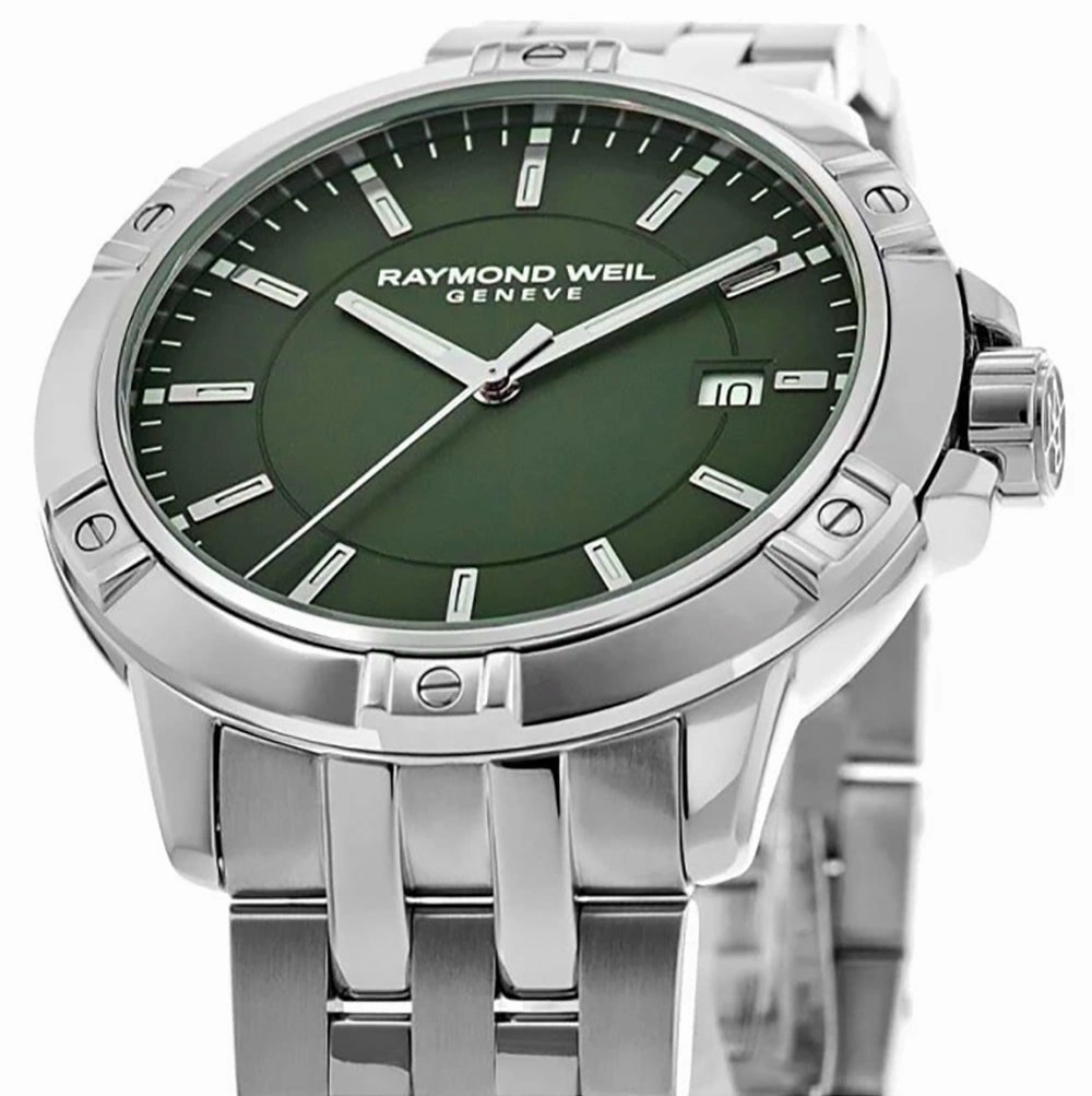 Raymond Weil Tango Stainless Steel Green Dial Date Divers Quartz Mens Watch 8160-ST-52041
