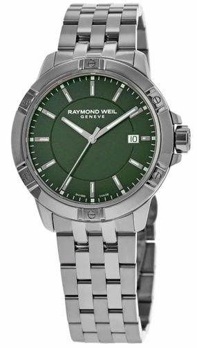 Raymond Weil Tango Stainless Steel Green Dial Date Divers Quartz Mens Watch 8160-ST-52041