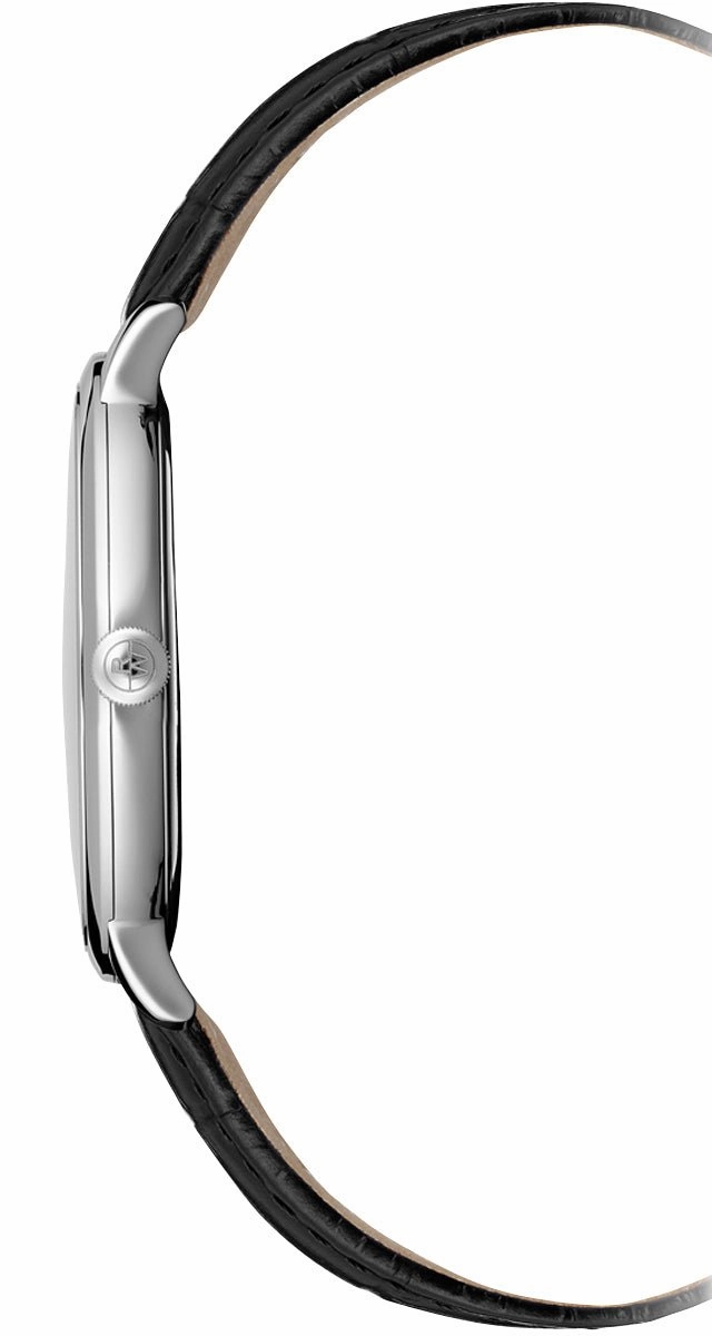 Raymond Weil Toccata Stainless Steel White Dial Black Leather Strap Date Quartz Mens Watch 5585-STC-00353