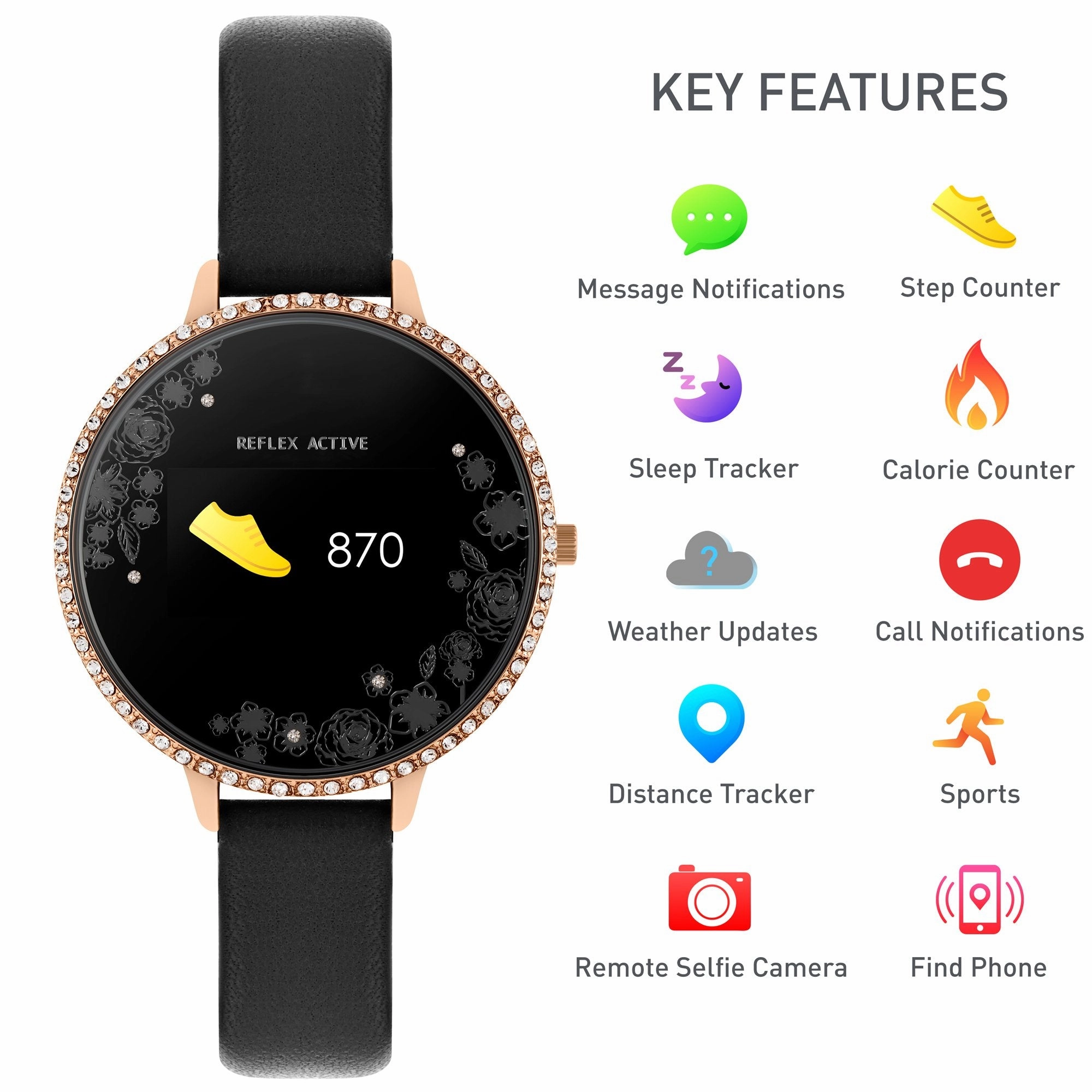 Reflex Active Series 3 Rose Gold Crystal Black Smart Watch