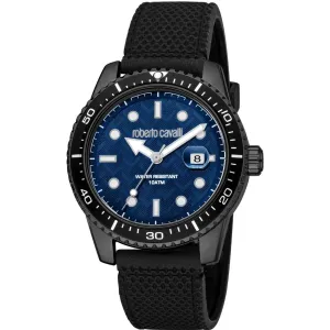 Roberto Cavalli Men's Watch - Classic Quartz Blue Dial Rubber Strap | RC5G084P0075