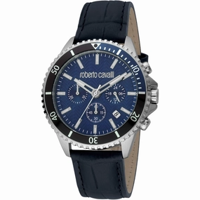 Roberto Cavalli Men's Watch - Classic Quartz Blue Dial Leather Strap | RC5G049L0025