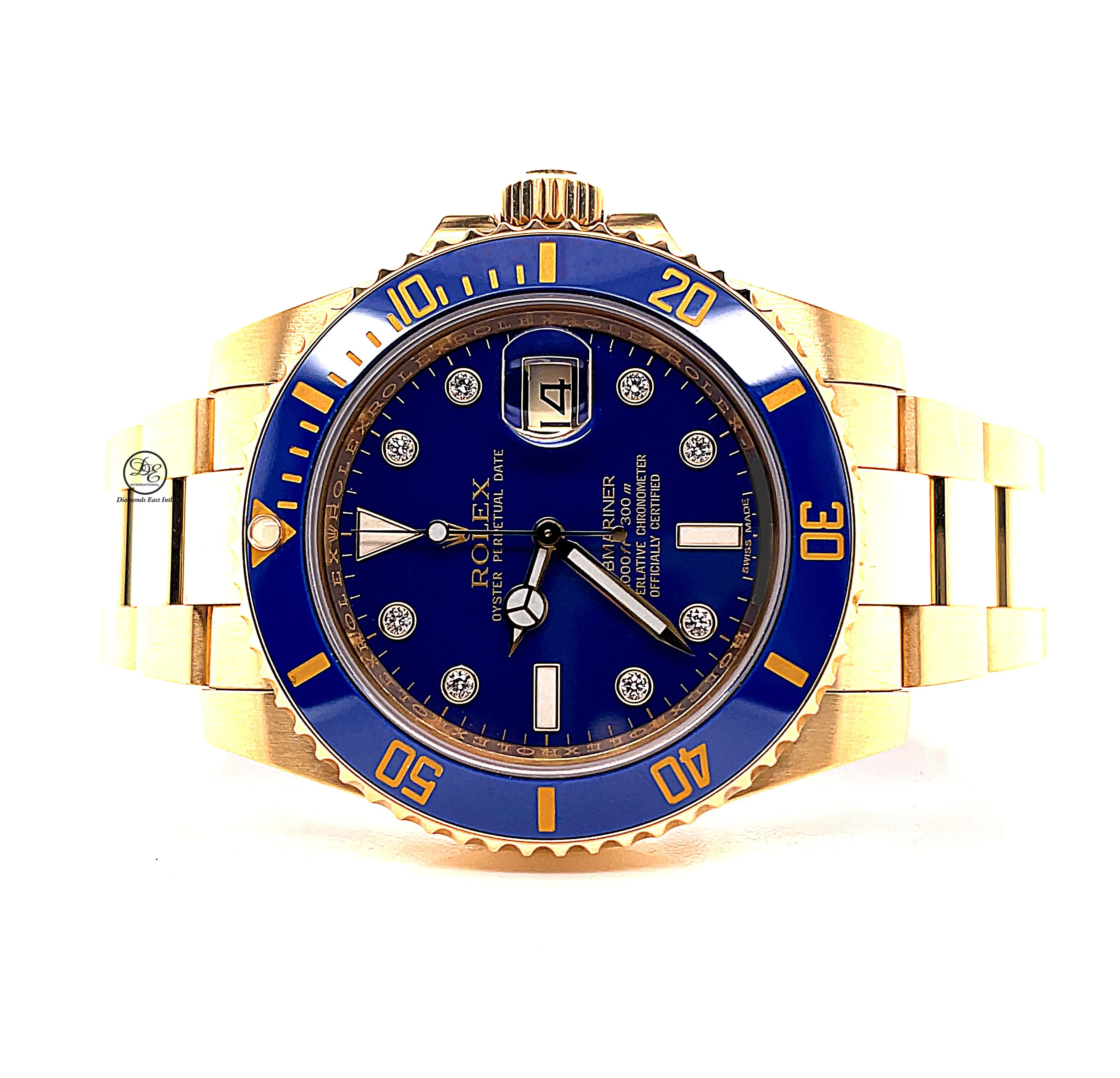 Rolex 116618lb Submariner Date Blue SERTI Factory Diamond Dial Ceramic Bezel 18k Solid Gold
