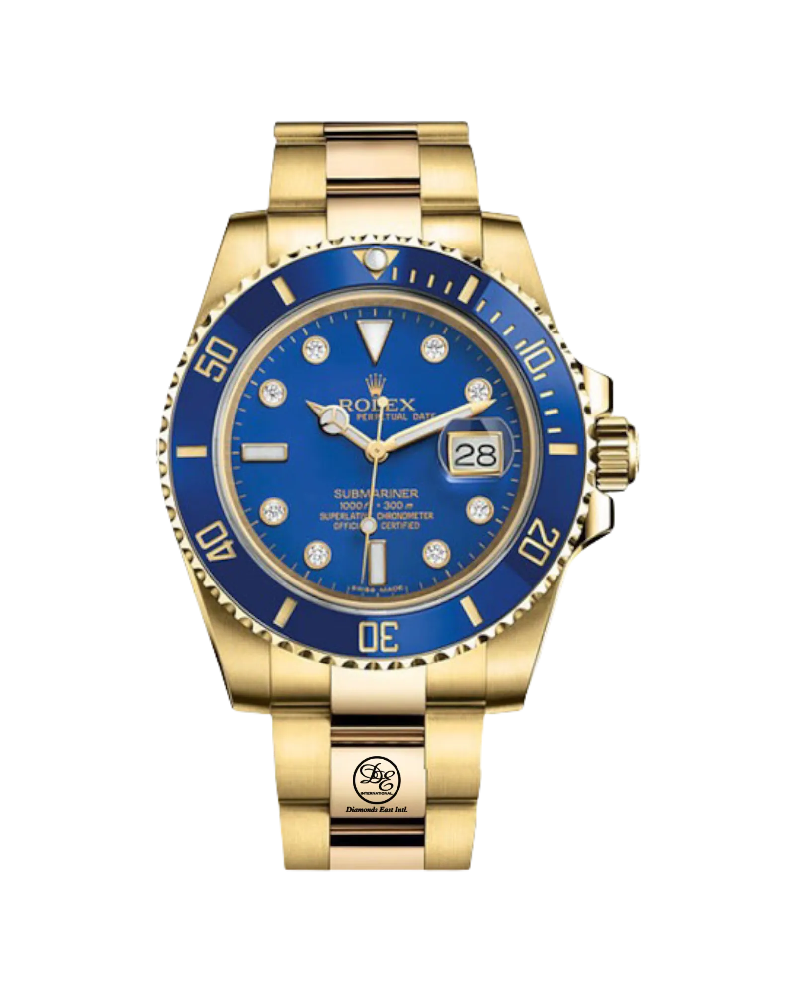 Rolex 116618lb Submariner Date Blue SERTI Factory Diamond Dial Ceramic Bezel 18k Solid Gold