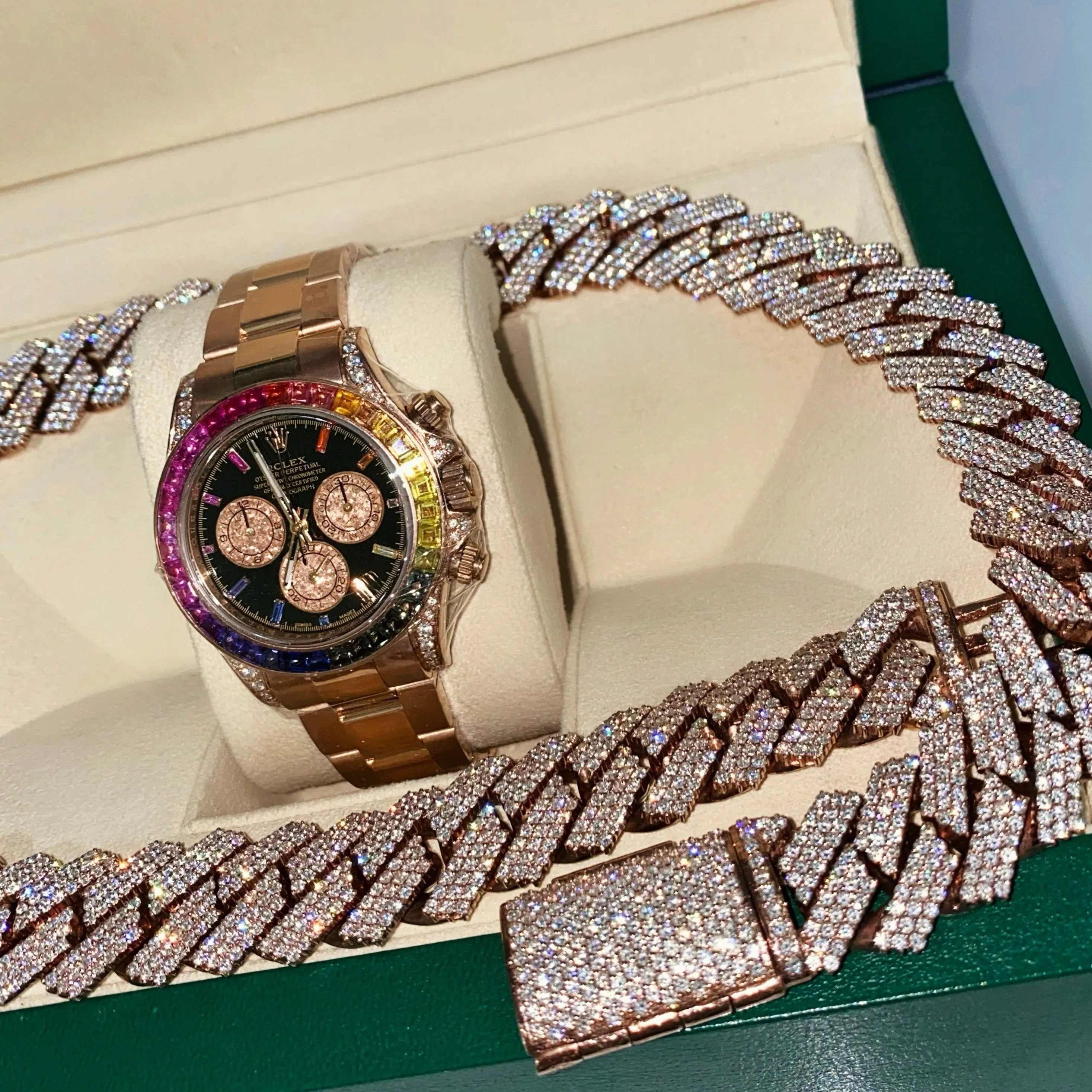 Rolex Cosmograph Daytona 40mm - Ref: 116505 bk - Aftermarket Black Sapphire Rainbow Dial & Bezel, 18K Yellow Gold Oyster Bracelet Men's Watch