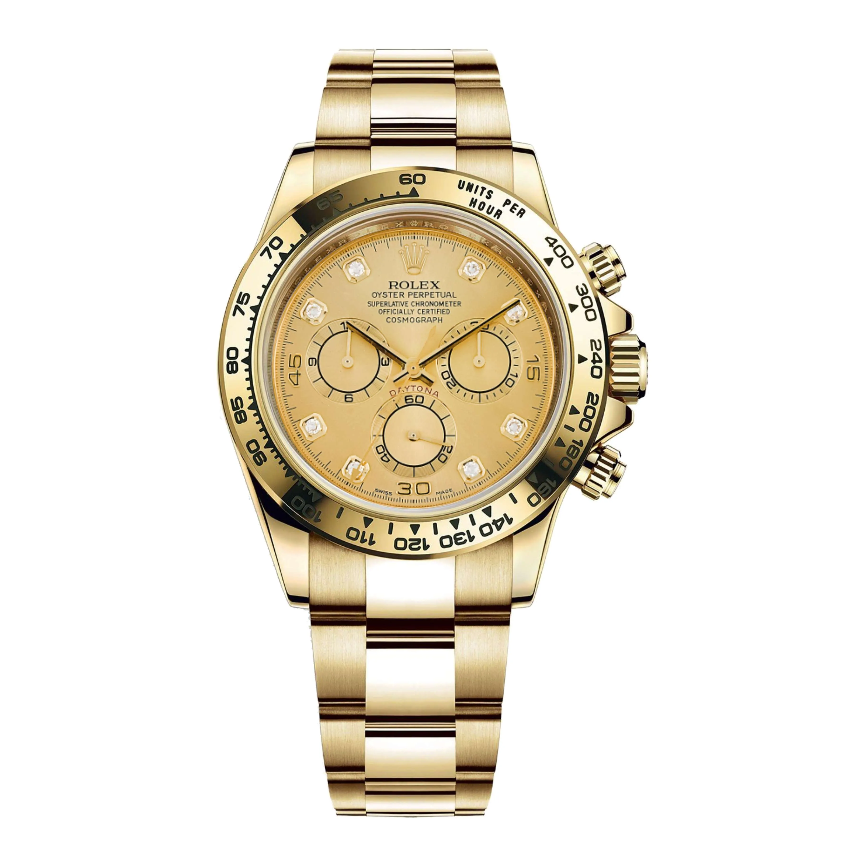 Rolex Cosmograph Daytona 40mm - Ref: 116508-0006 - Champagne Diamond Dial, 18K Yellow Gold Oyster Bracelet Men's Watch