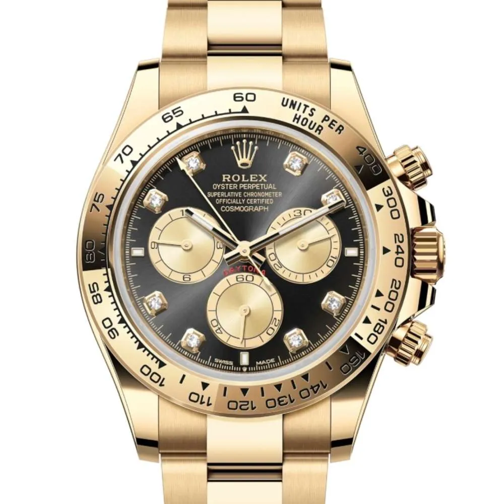 Rolex Cosmograph Daytona 40mm - Ref: 126508 - Bright Black & Champagne Diamond Dial, 18K Yellow Gold Oyster Bracelet Men's Watch