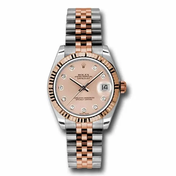 Rolex Datejust 31mm - Ref: 178271 pchdj - Pink Diamond Dial, Two Tone Stainless Steel & 18K Rose Gold Jubilee Bracelet Women's Watch