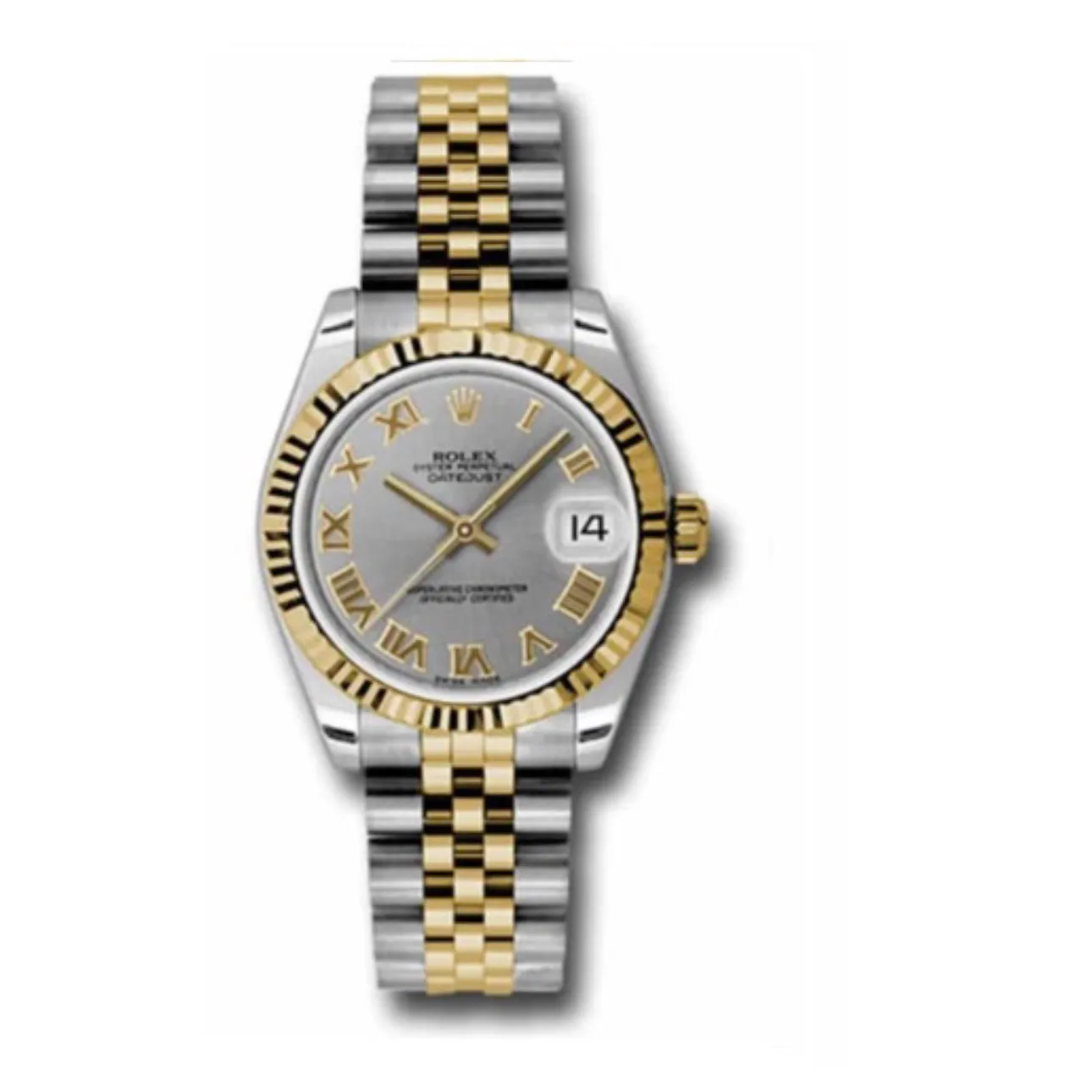 Rolex Datejust 31mm - Ref: 178273 grj - Grey Roman Diamond Dial, Two Tone Stainless Steel & 18K Yellow Gold Jubilee Bracelet Women's Watch