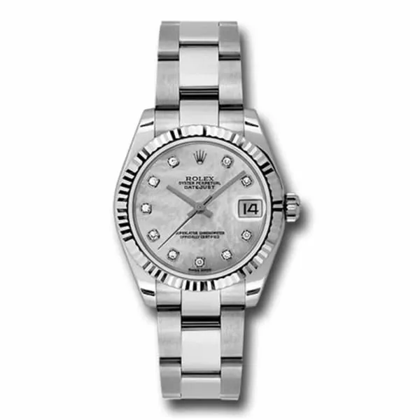 Rolex Datejust 31mm - Ref: 178274-0059 - White Mother of Pearl Diamond Dial, Stainless Steel Oyster Bracelet Women's Watch
