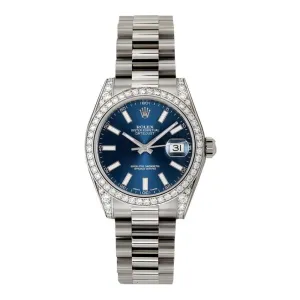 Rolex Datejust 31mm - Ref: 178279 blip - Blue Dial, 18K White Gold President Bracelet Women's Watch