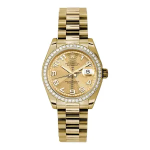 Rolex Datejust 31mm - Ref: 178288 chcap - Champagne Dial & Diamond Bezel, 18K Yellow Gold President Bracelet Women's Watch