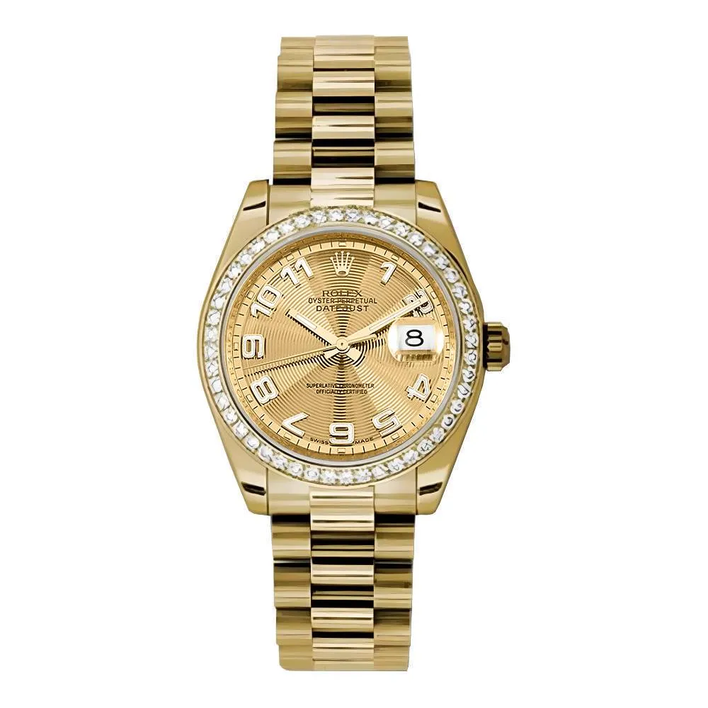 Rolex Datejust 31mm - Ref: 178288 chcap - Champagne Dial & Diamond Bezel, 18K Yellow Gold President Bracelet Women's Watch