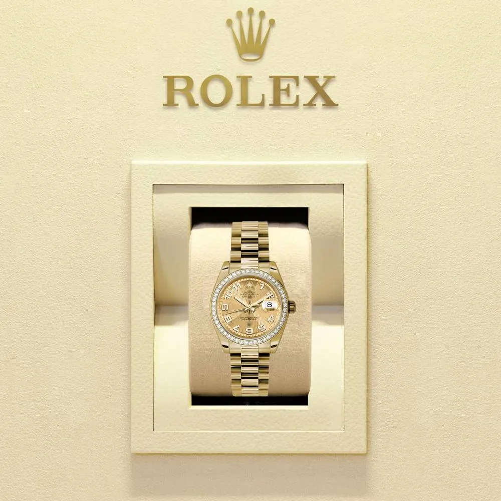 Rolex Datejust 31mm - Ref: 178288 chcap - Champagne Dial & Diamond Bezel, 18K Yellow Gold President Bracelet Women's Watch