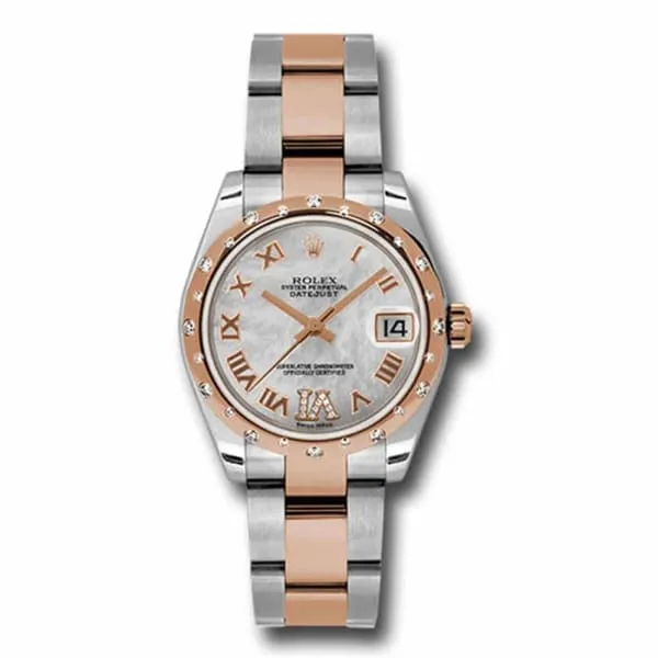 Rolex Datejust 31mm - Ref: 178341 mdro - White Mother of Pearl Roman Diamond Dial & Diamond Bezel, Two Tone Stainless Steel & 18K Rose Gold Oyster Bracelet Women's Watch