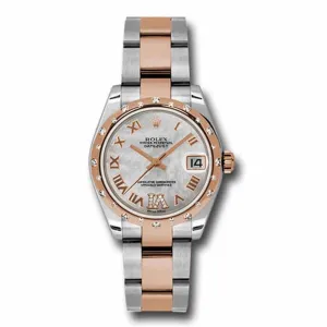 Rolex Datejust 31mm - Ref: 178341 mdro - White Mother of Pearl Roman Diamond Dial & Diamond Bezel, Two Tone Stainless Steel & 18K Rose Gold Oyster Bracelet Women's Watch
