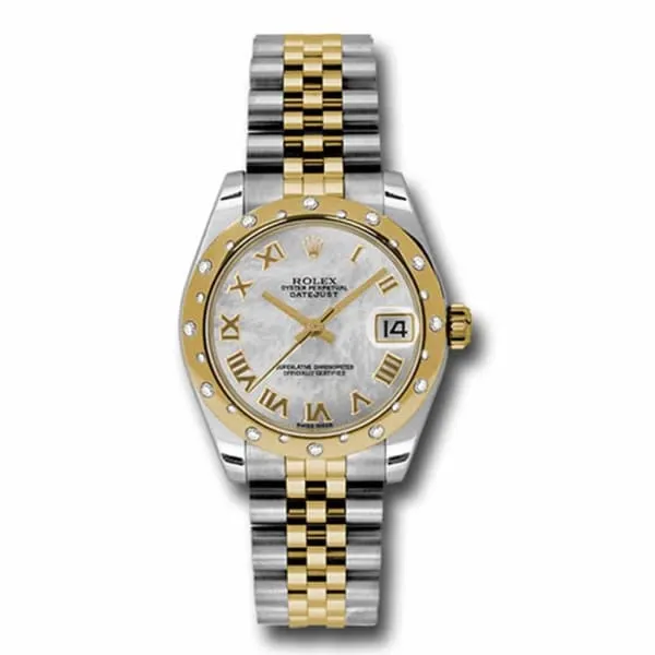 Rolex Datejust 31mm - Ref: 178343 mrj - White Mother of Pearl Roman Dial & Diamond Bezel, Two Tone Stainless Steel & 18K Yellow Gold Jubilee Bracelet Women's Watch
