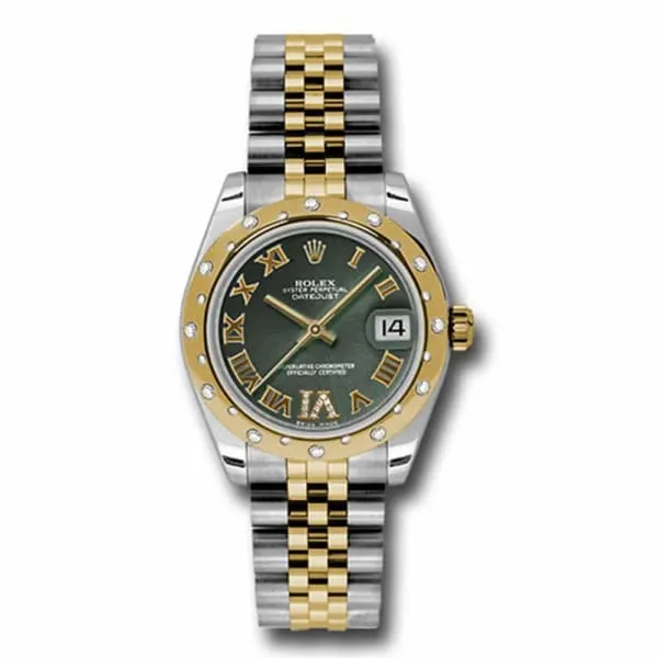 Rolex Datejust 31mm - Ref: 178343 ogdrj - Green Roman Dial & Diamond Bezel, Two Tone Stainless Steel & 18K Yellow Gold Jubilee Bracelet Women's Watch