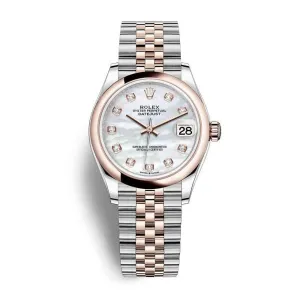 Rolex Datejust 31mm - Ref: 278241-0026 - White Mother of Pearl Diamond Dial, Two Tone Stainless Steel & 18K Rose Gold Jubilee Bracelet Women's Watch