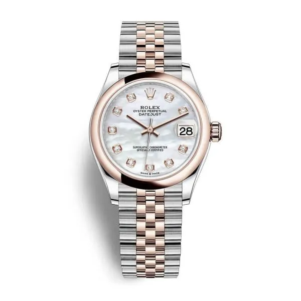 Rolex Datejust 31mm - Ref: 278241-0026 - White Mother of Pearl Diamond Dial, Two Tone Stainless Steel & 18K Rose Gold Jubilee Bracelet Women's Watch