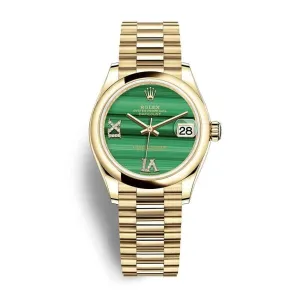 Rolex Datejust 31mm - Ref: 278248-0004 - Green Diamond Dial, 18K Yellow Gold Presidential Bracelet Women's Watch