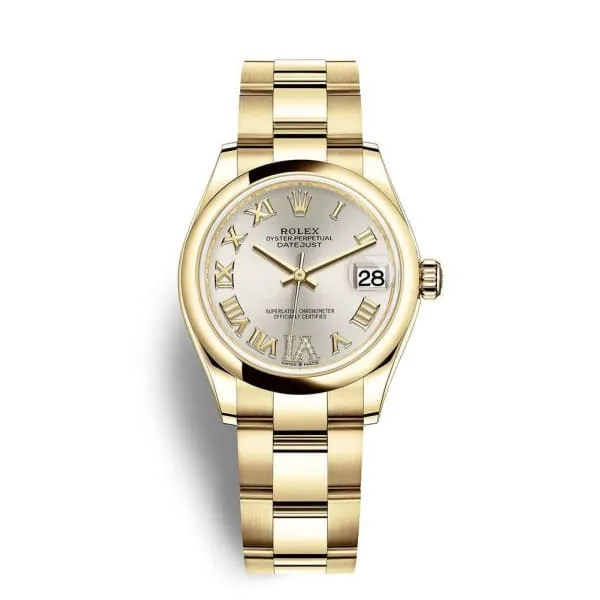 Rolex Datejust 31mm - Ref: 278248-0027 - Silver Roman Diamond Dial, 18K Yellow Gold Presidential Bracelet Women's Watch