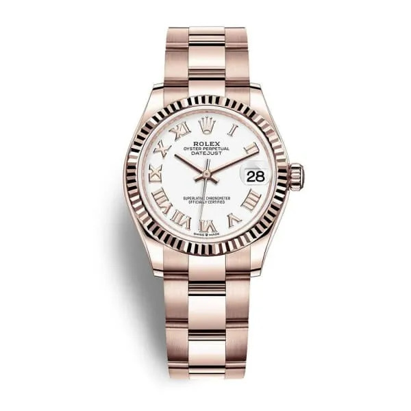 Rolex Datejust 31mm - Ref: 278275-0018 - White Roman Dial, 18K Rose Gold Oyster Bracelet Women's Watch