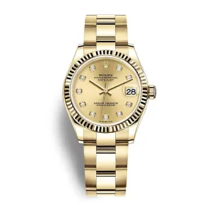 Rolex Datejust 31mm - Ref: 278278-0016 - Champagne Diamond Dial, 18K Yellow Gold Oyster Bracelet Women's Watch