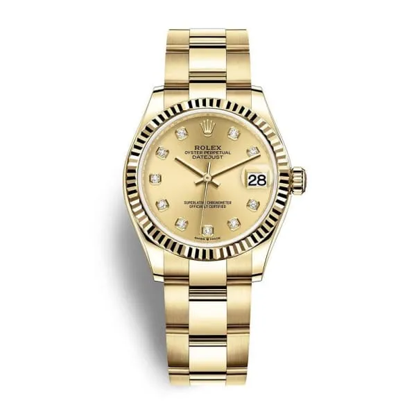 Rolex Datejust 31mm - Ref: 278278-0016 - Champagne Diamond Dial, 18K Yellow Gold Oyster Bracelet Women's Watch