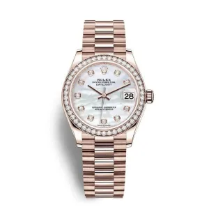Rolex Datejust 31mm - Ref: 278285rbr-0005 - White Mother of Pearl Diamond Dial & Diamond Bezel, 18K Rose Gold President Bracelet Women's Watch