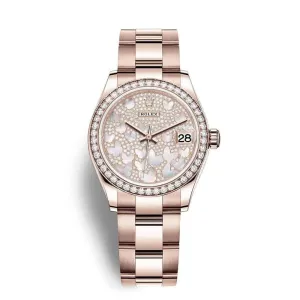 Rolex Datejust 31mm - Ref: 278285rbr-0009 - Mother of Pearl Butterfly Diamond Pave Dial & Diamond Bezel, 18K Rose Gold Oyster Bracelet Women's Watch